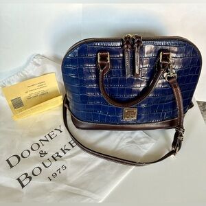 DOONEY & BOURKE Navy Blue Croc Embossed & Brown Leather Handles Dome Hand Bag